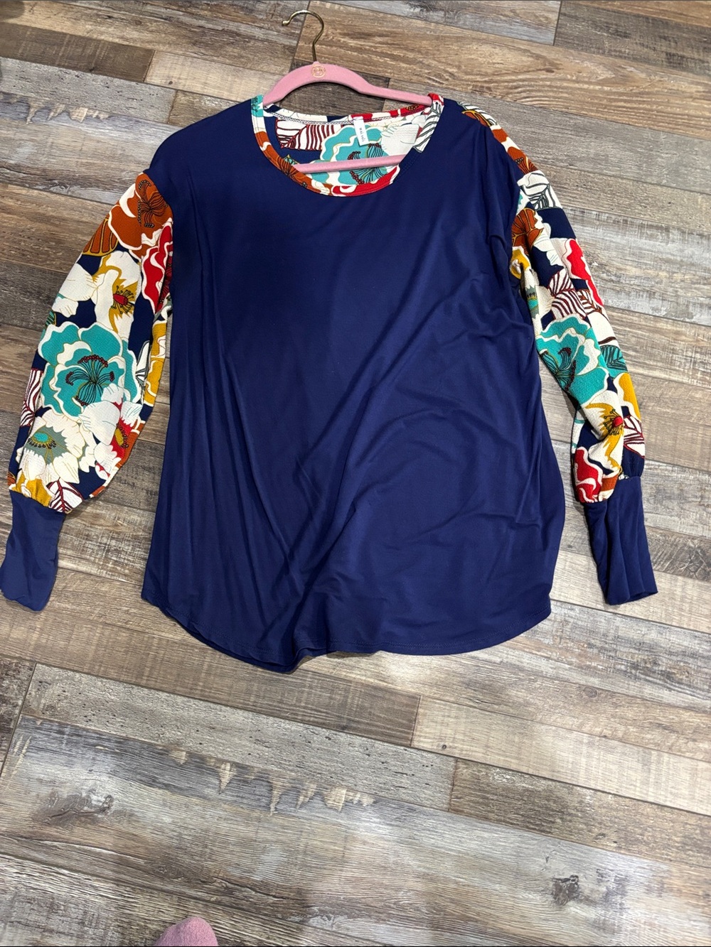Navy Floral Sleeve Long-Sleeve Tee